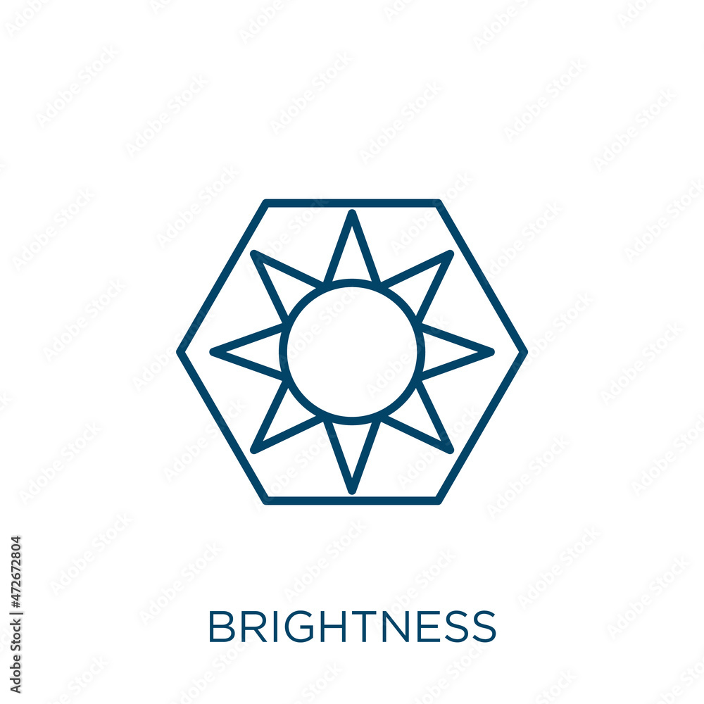 Poster brightness icon. thin linear brightness outline icon isolated on white background. line vector brigh