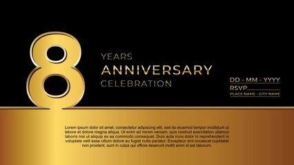8th anniversary logotype. Golden anniversary celebration template design for booklet, leaflet, magazine, brochure poster, banner, web, invitation or greeting card. Vector illustrations. EPS 10