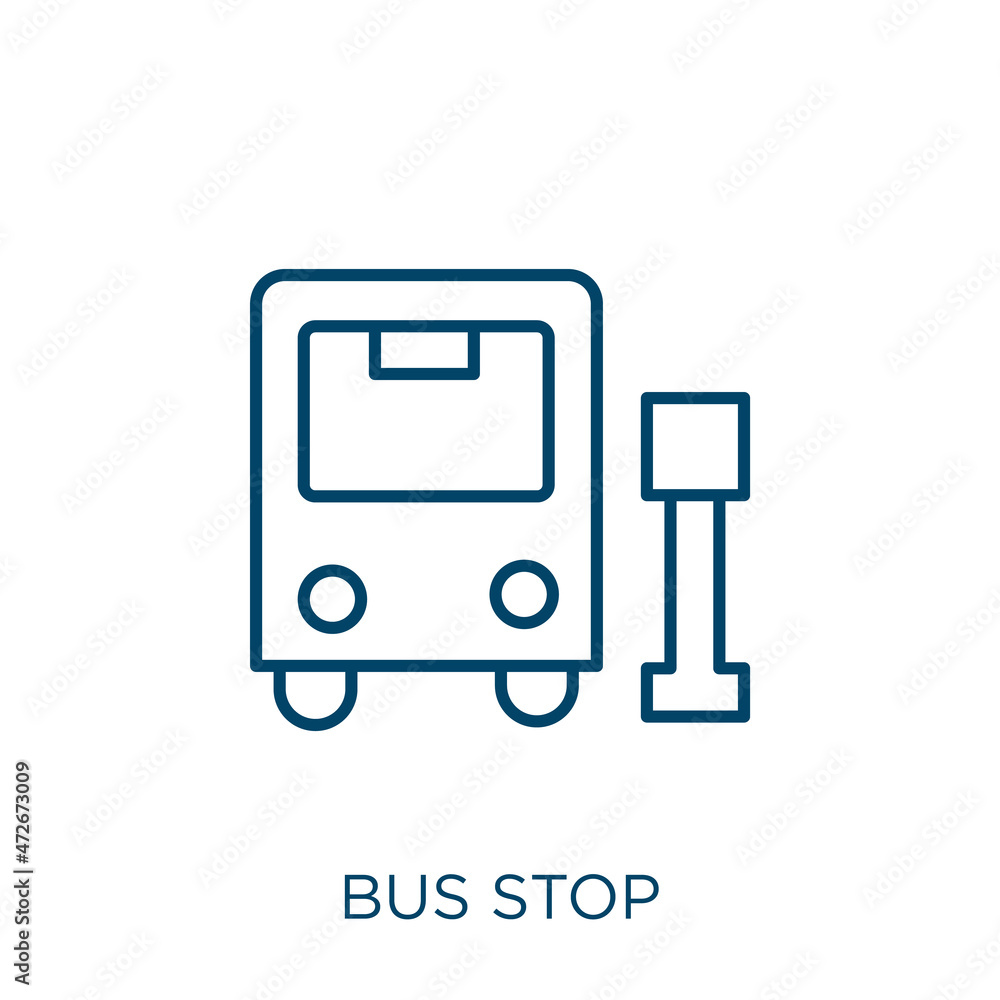 Poster bus stop icon. thin linear bus stop outline icon isolated on white background. line vector bus stop 