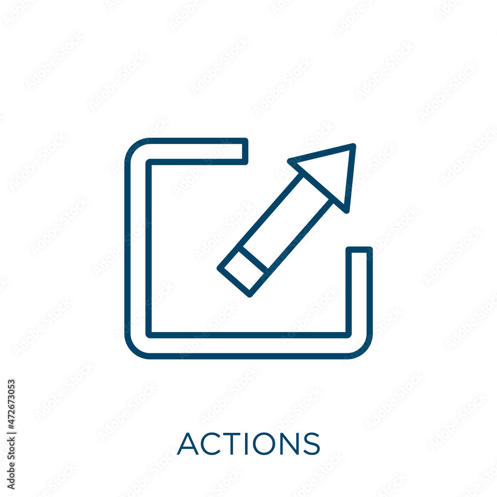 Poster actions icon. thin linear actions outline icon isolated on white background. line vector actions sig