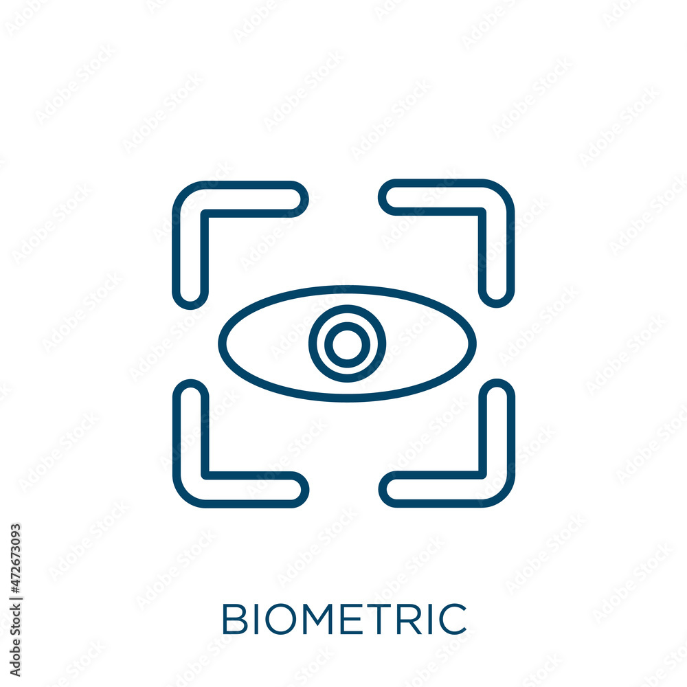 Poster biometric icon. thin linear biometric outline icon isolated on white background. line vector biometr