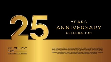 25th anniversary logotype. Golden anniversary celebration template design for booklet, leaflet, magazine, brochure poster, banner, web, invitation or greeting card. Vector illustrations. EPS 10