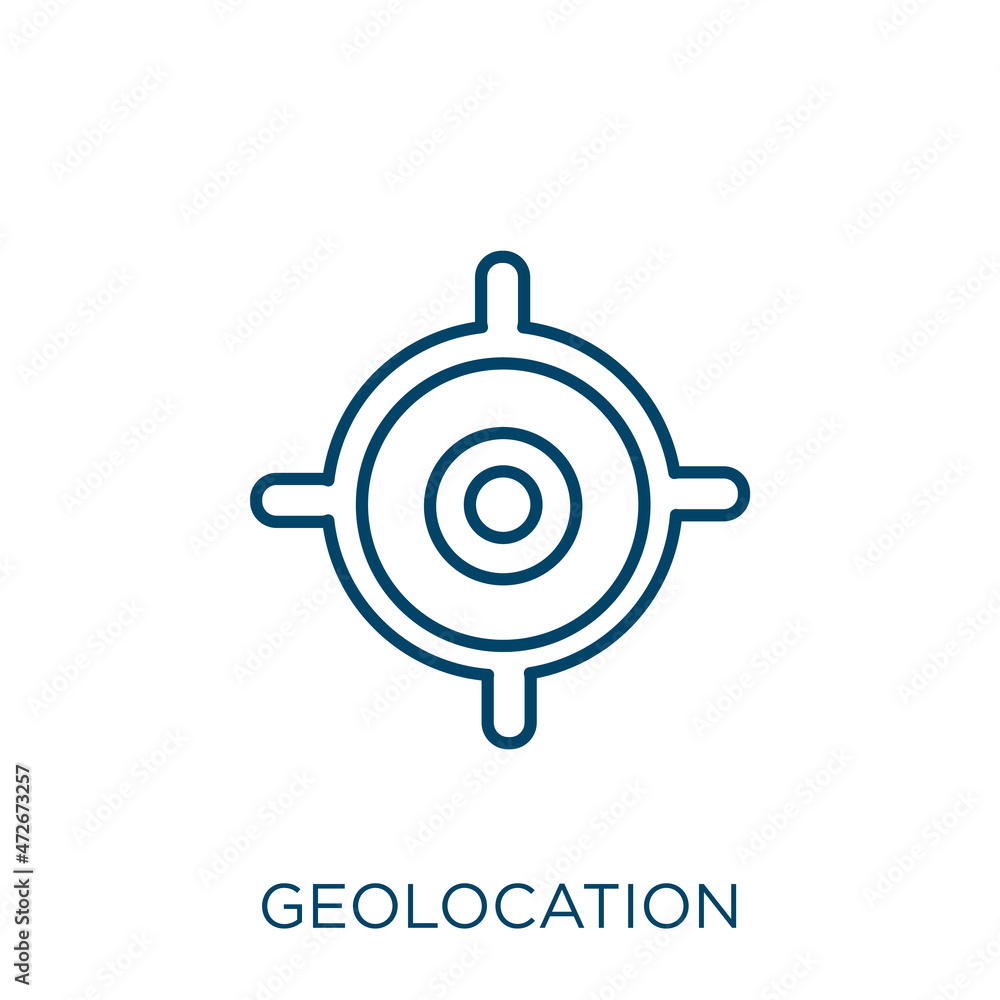 Poster geolocation icon. thin linear geolocation outline icon isolated on white background. line vector geo