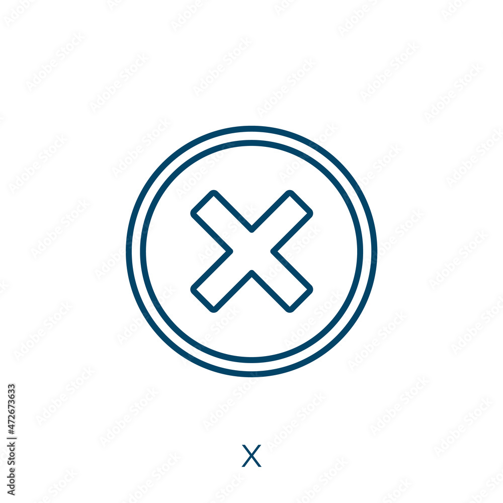 Poster red x icon. thin linear red x outline icon isolated on white background. line vector red x sign, sym