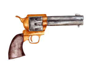 Vintage pistol. Watercolor painting isolated on white background. - 472673680