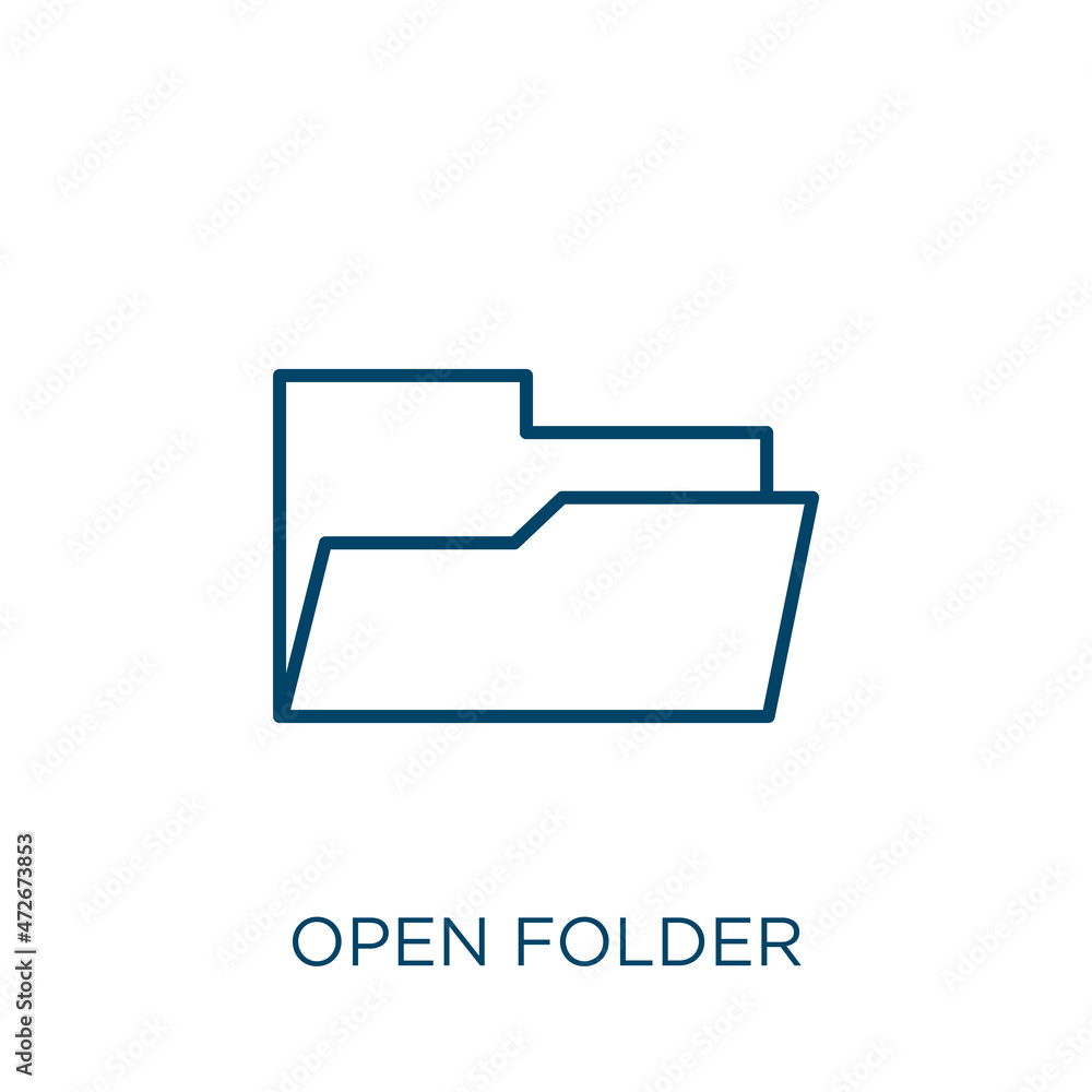 Poster open folder icon. thin linear open folder outline icon isolated on white background. line vector ope