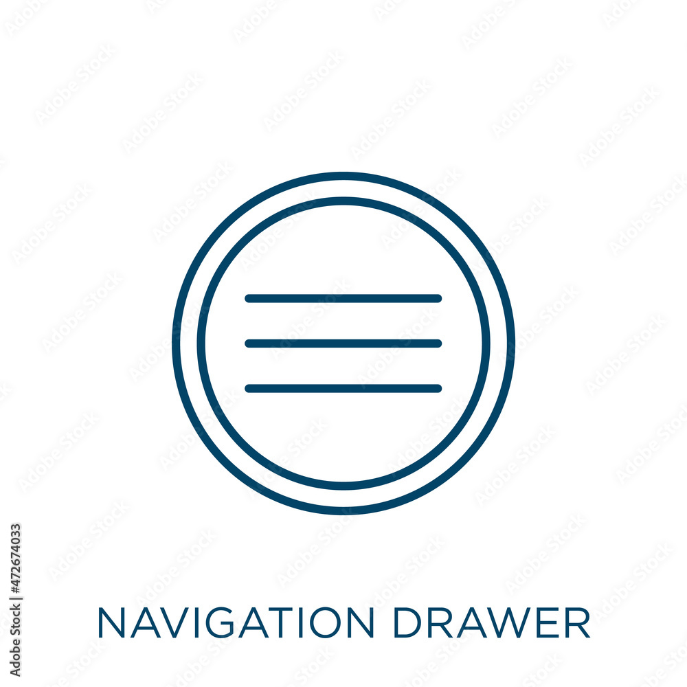 Poster navigation drawer icon. thin linear navigation drawer outline icon isolated on white background. lin