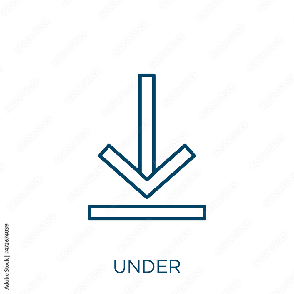Poster under icon. thin linear under outline icon isolated on white background. line vector under sign, sym