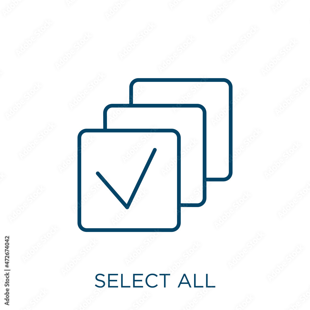 Poster select all icon. thin linear select all outline icon isolated on white background. line vector selec