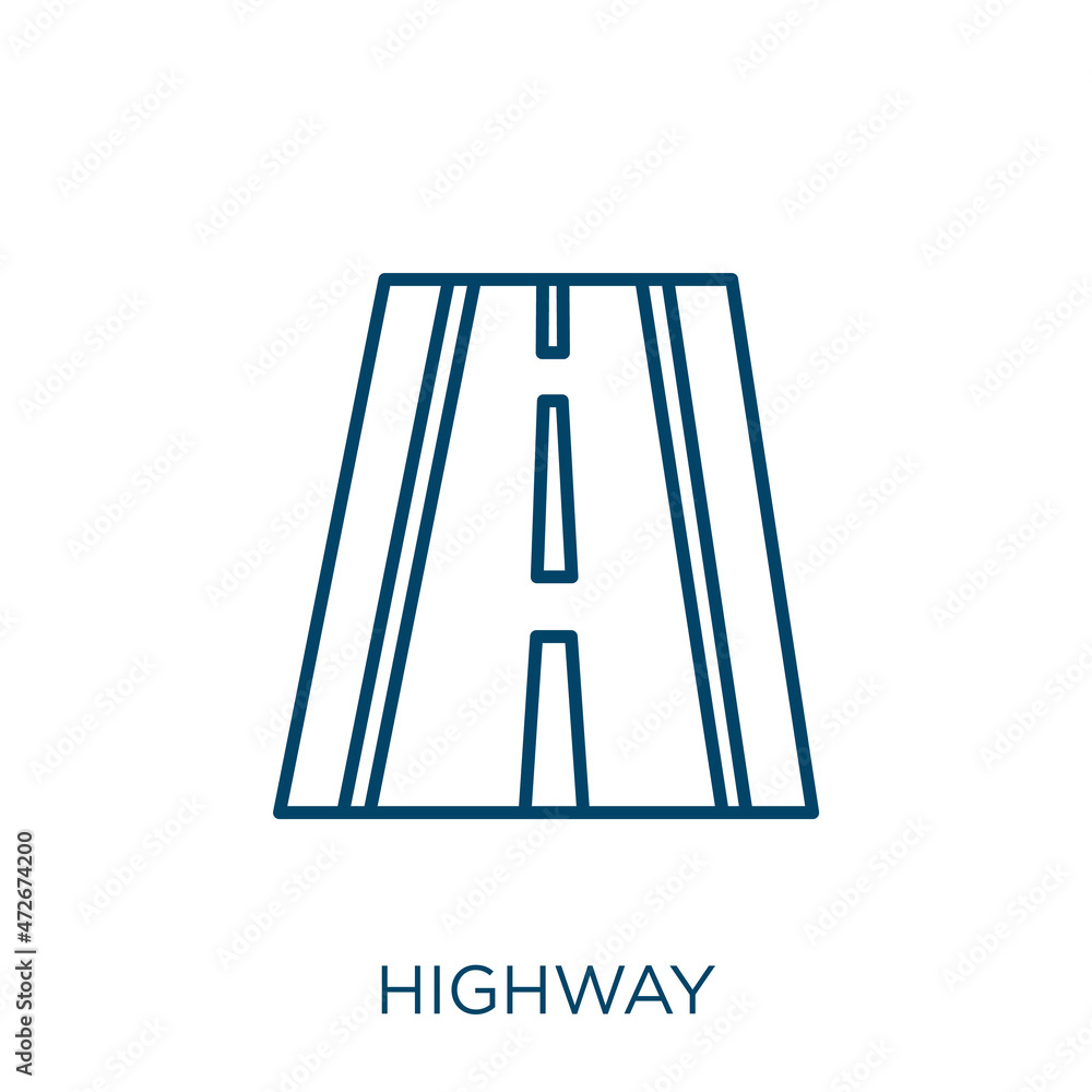 Poster highway icon. thin linear highway outline icon isolated on white background. line vector highway sig