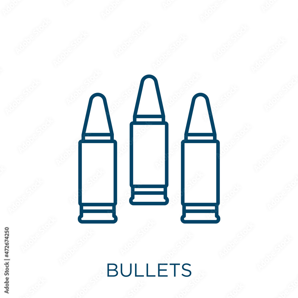 Poster bullets icon. thin linear bullets outline icon isolated on white background. line vector bullets sig