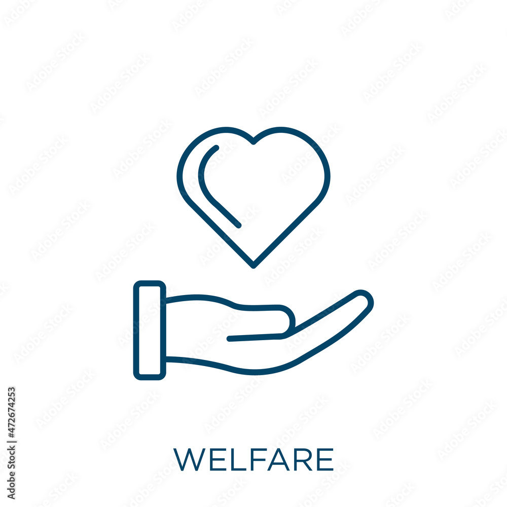 Poster welfare icon. thin linear welfare outline icon isolated on white background. line vector welfare sig