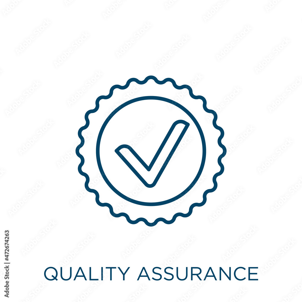 Poster quality assurance icon. thin linear quality assurance outline icon isolated on white background. lin