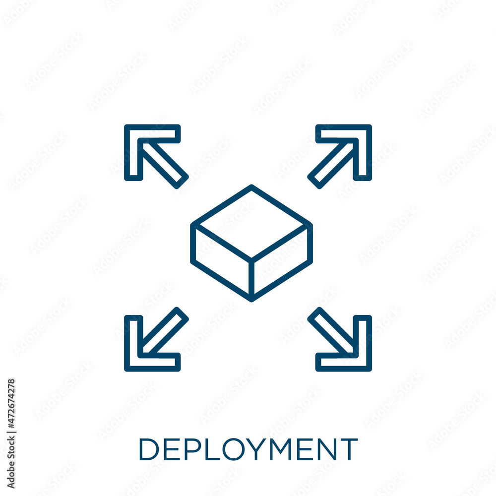 Poster deployment icon. thin linear deployment outline icon isolated on white background. line vector deplo