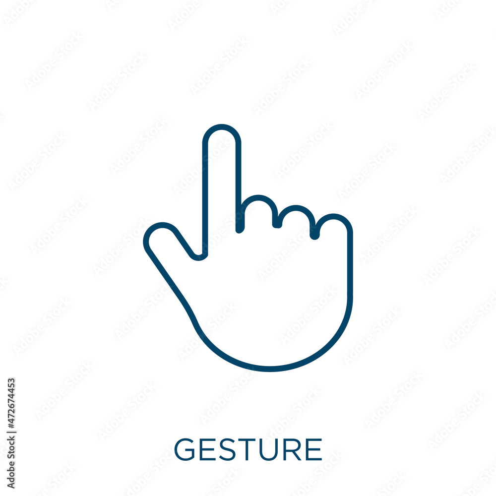 Poster gesture icon. thin linear gesture outline icon isolated on white background. line vector gesture sig