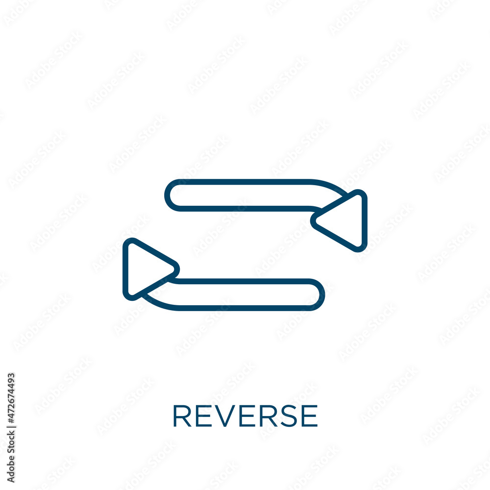 Poster reverse icon. thin linear reverse outline icon isolated on white background. line vector reverse sig