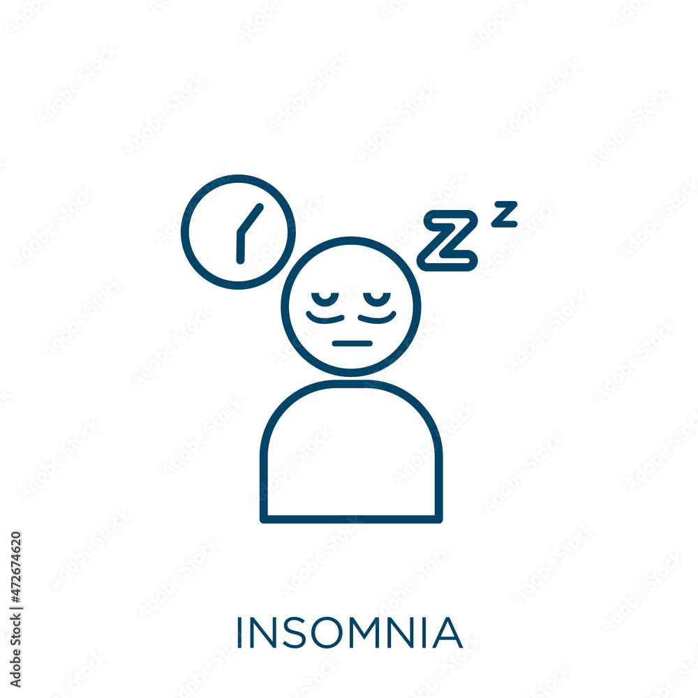 Poster insomnia icon. thin linear insomnia outline icon isolated on white background. line vector insomnia 