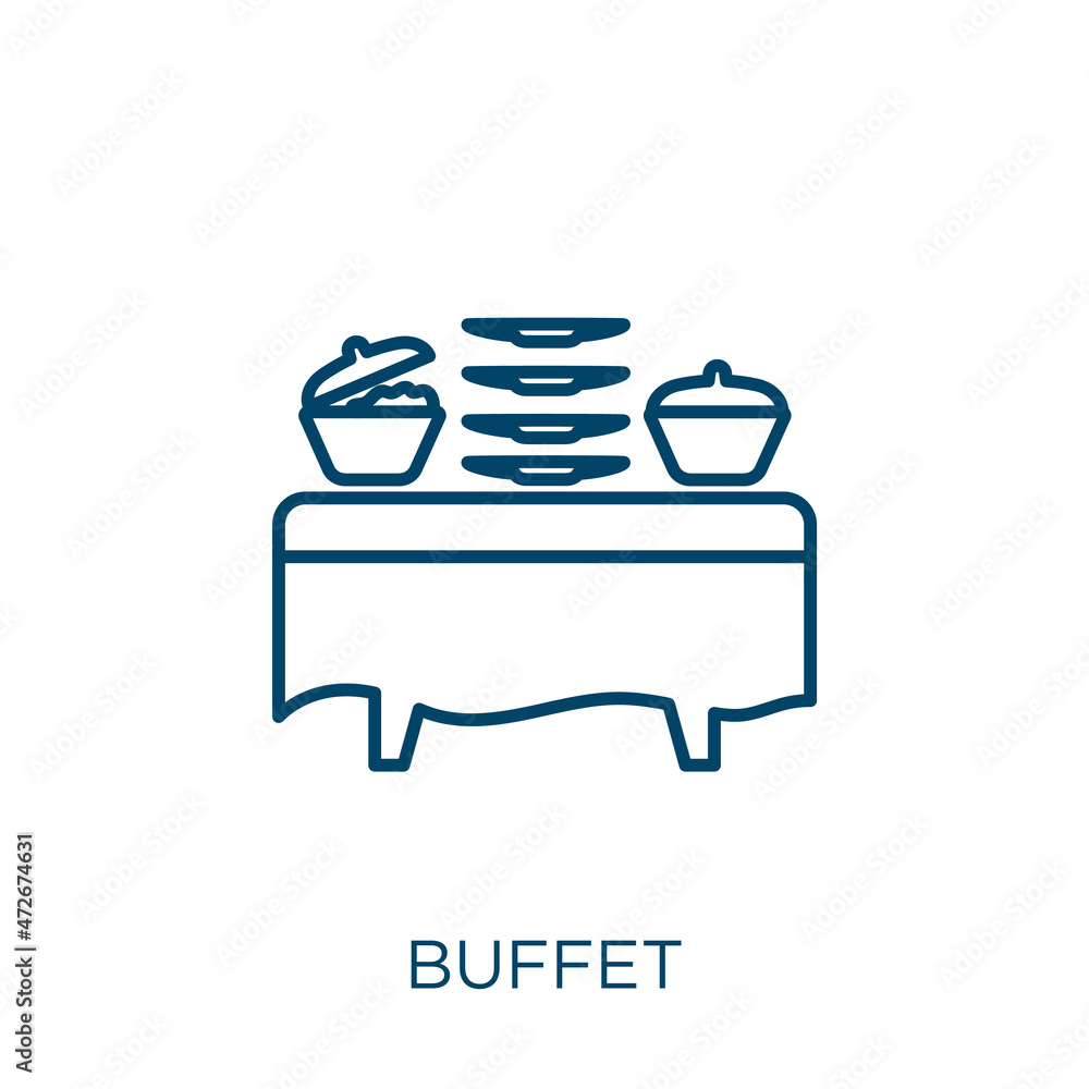 Poster buffet icon. thin linear buffet outline icon isolated on white background. line vector buffet sign, 