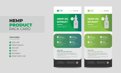 Hemp product Sale Rack Card or Dl Flyer Template. Cannabis Sativa Product Sale Rack Card. Cbd Dl Flyer
