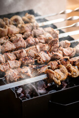 Grilled shish kebab or shashlik on grill