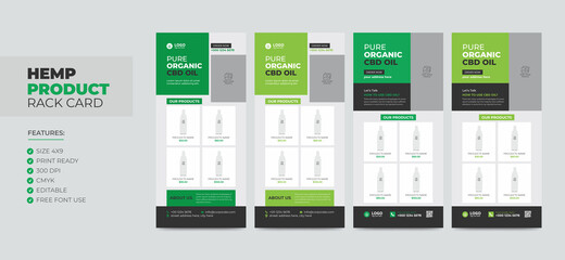 Hemp product Sale Rack Card or Dl Flyer Template Set. Cannabis Sativa Product Sale Rack Card. Cbd Dl Flyer