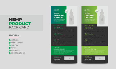 Hemp product Sale Rack Card or Dl Flyer Template. Cannabis Sativa Product Sale Rack Card. Cbd Dl Flyer