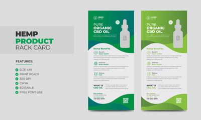 Hemp product Sale Rack Card or Dl Flyer Template. Cannabis Sativa Product Sale Rack Card. Cbd Dl Flyer