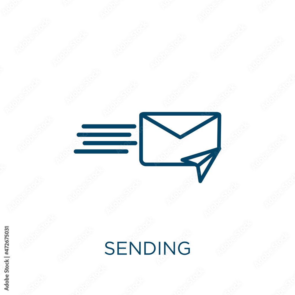 Poster sending icon. thin linear sending outline icon isolated on white background. line vector sending sig
