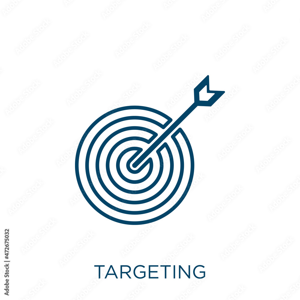 Poster targeting icon. thin linear targeting outline icon isolated on white background. line vector targeti