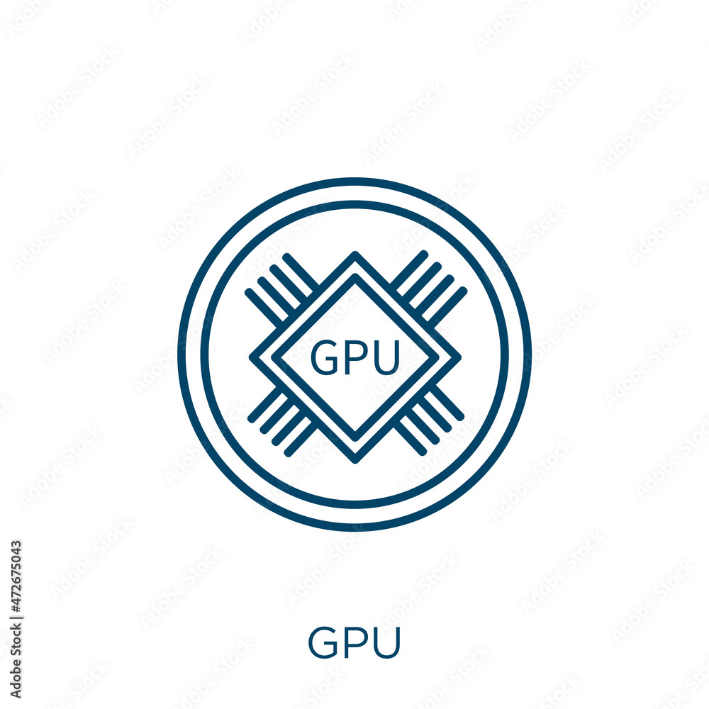 Poster gpu icon. thin linear gpu outline icon isolated on white background. line vector gpu sign, symbol fo