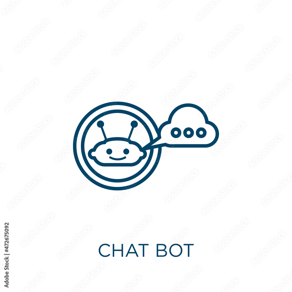 Poster chat bot icon. thin linear chat bot outline icon isolated on white background. line vector chat bot 