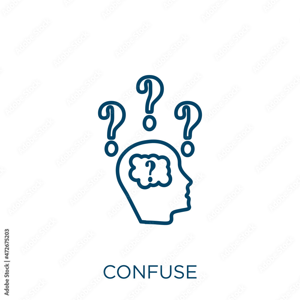 Poster confuse icon. thin linear confuse outline icon isolated on white background. line vector confuse sig