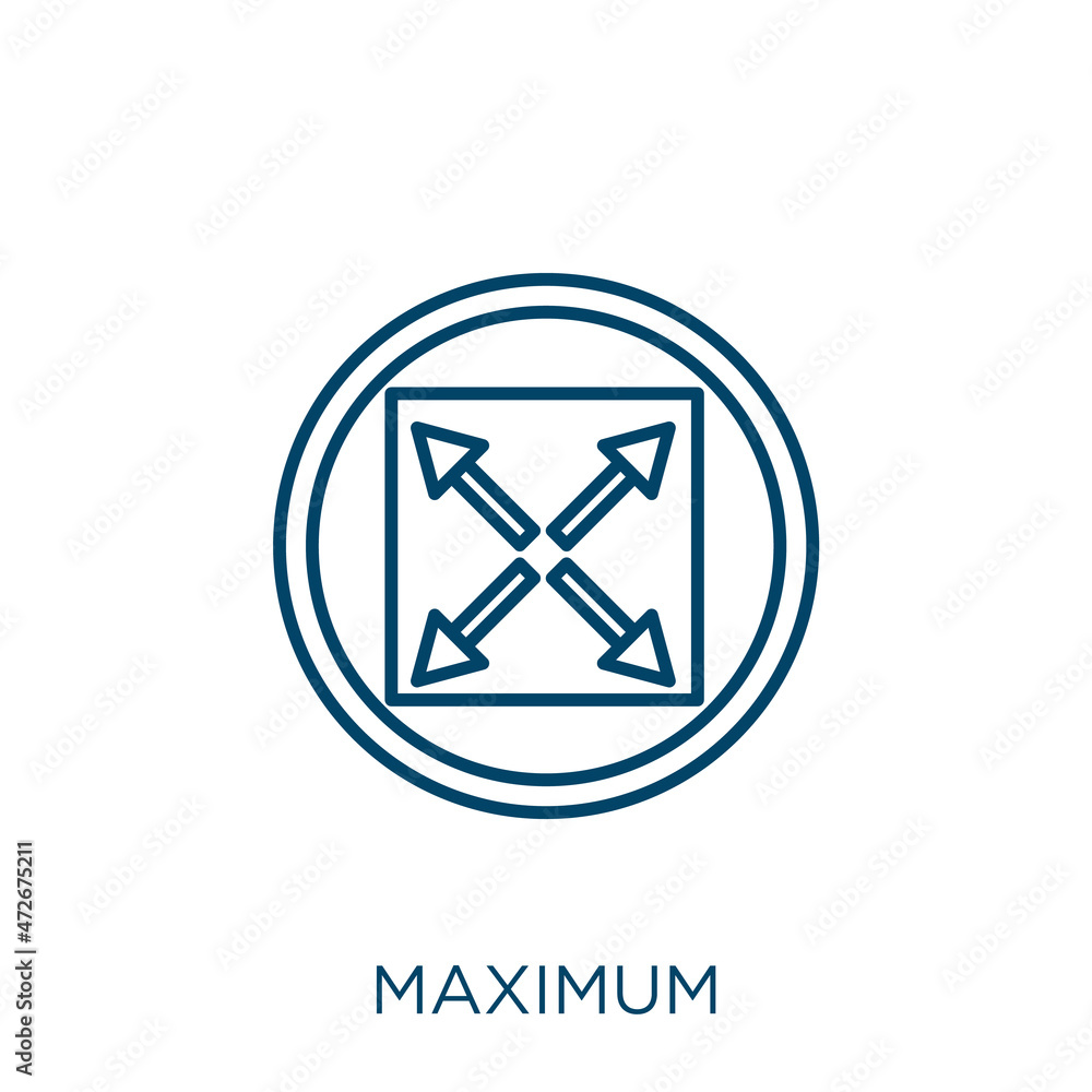 Poster maximum icon. thin linear maximum outline icon isolated on white background. line vector maximum sig
