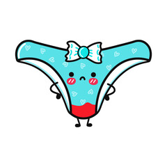 Cute sad panties character. Vector hand drawn cartoon kawaii character illustration icon. Isolated on Blue background. Panties character concept