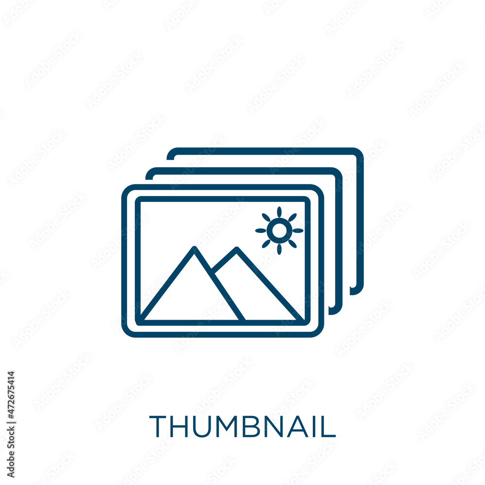 Poster thumbnail icon. thin linear thumbnail outline icon isolated on white background. line vector thumbna