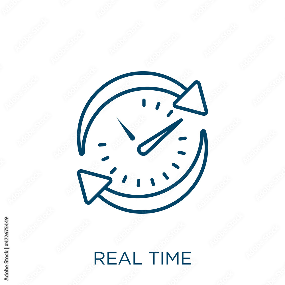 Poster real time icon. thin linear real time outline icon isolated on white background. line vector real ti