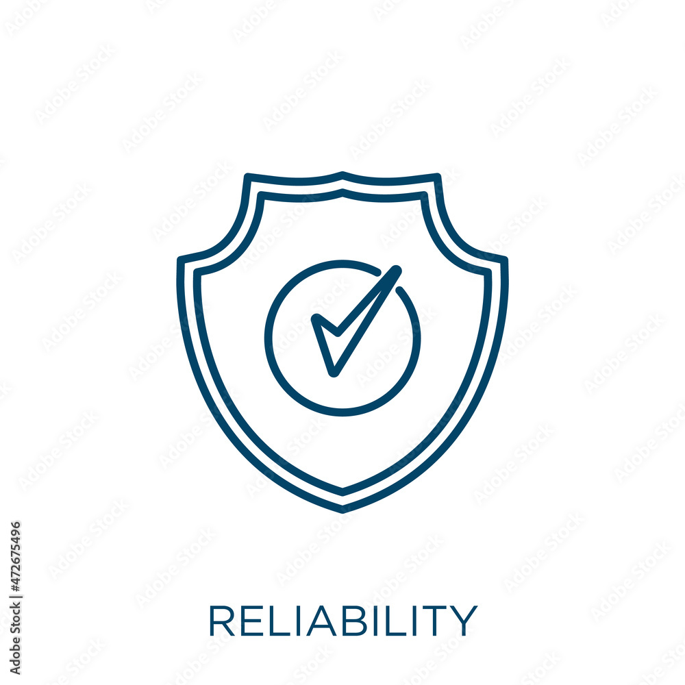 Poster reliability icon. thin linear reliability outline icon isolated on white background. line vector rel