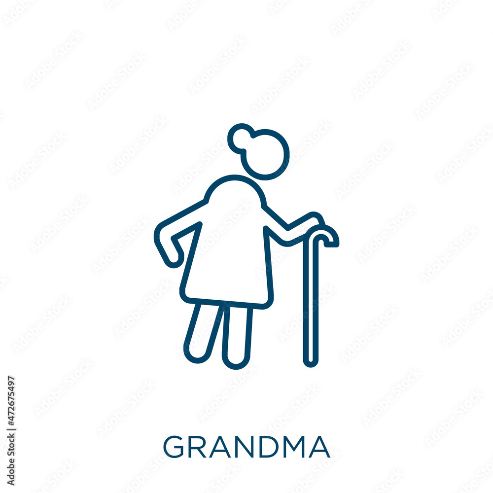 Poster grandma icon. thin linear grandma outline icon isolated on white background. line vector grandma sig