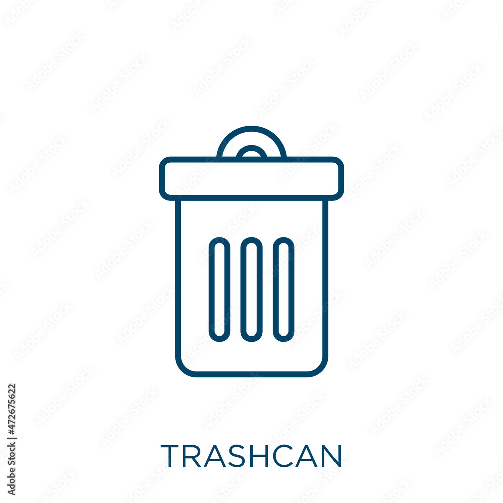 Poster trashcan icon. thin linear trashcan outline icon isolated on white background. line vector trashcan 