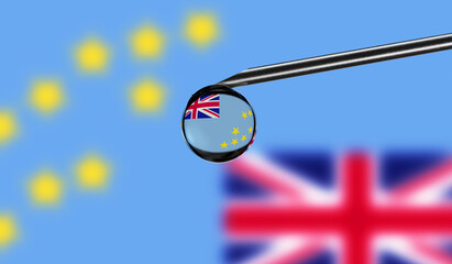 Vaccine syringe with drop on needle against national flag of Tuvalu background. Medical concept...