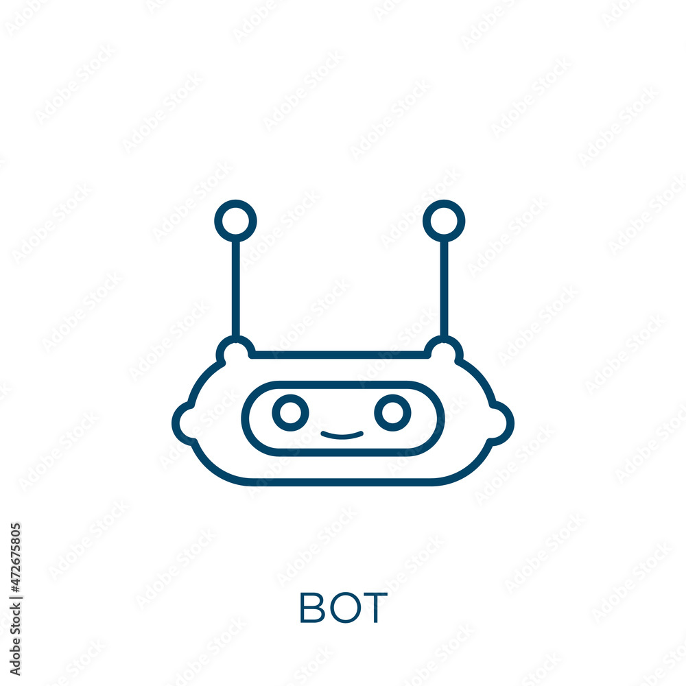 Poster bot icon. thin linear bot outline icon isolated on white background. line vector bot sign, symbol fo