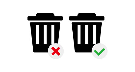 The trash with a trash with a cross mark box and a check mark. vector.