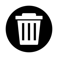 Round icon of trash can. Flat vector.