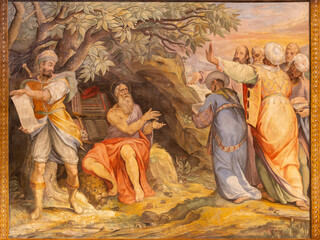 ROME, ITALY - AUGUST 28, 2021: The fresco St. Jerome  explains the dificult parts of Bible in...