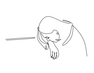 continuous drawing with one line a woman's face wipes tears with her hands