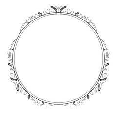 Abstract Black Simple Line Round Circle With Leaf Leaves Frame Flowers Doodle Outline Element Vector Design Style Sketch Isolated Illustration For Wedding And Banner