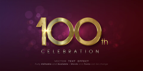 PrintEditable text effect 100th anniversary 3d gold effect font style concept - obrazy, fototapety, plakaty