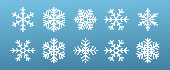 Vector image set of white snowflake line icons