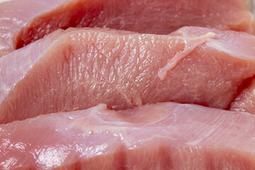 Raw turkey steaks on a close-up. Turkey breast fillet full screen. Diet meat