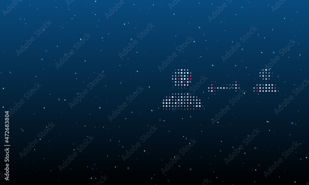 Poster on the right is the social distance symbol filled with white dots. background pattern from dots and 